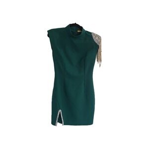 Women's PERIE DONNA Formal Green Dress Sz 4 With Bling Jewels On One Shoulder